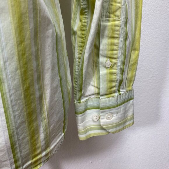 INC International Concepts Woman Shirt Blouse Large Green Stripes Cotton Western - Picture 7 of 9